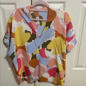 Colorful Abstract Print V-Neck Blouse